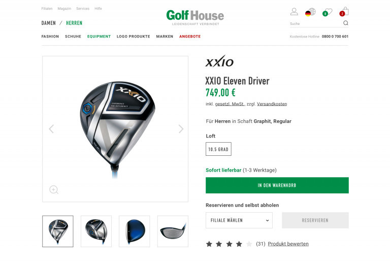 Eine Produktseite im Golf House Online-Shops