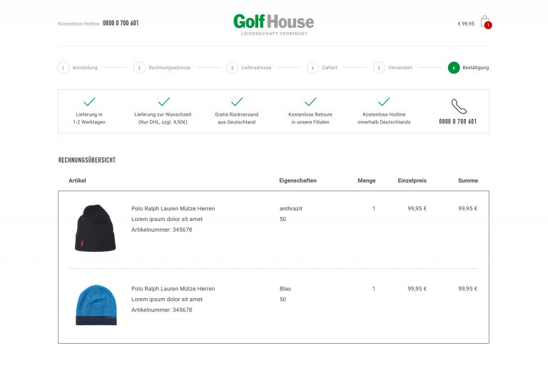 Der Bestellprozess im Golf House Online-Shop