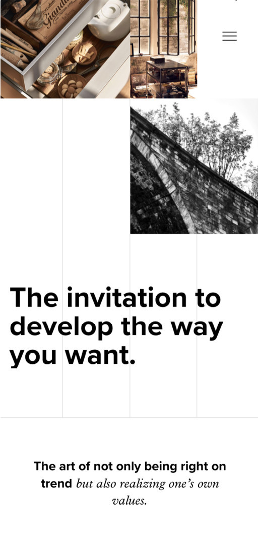 Poggenpohl website detail on mobile screen "The invitation to develop the way you want …"