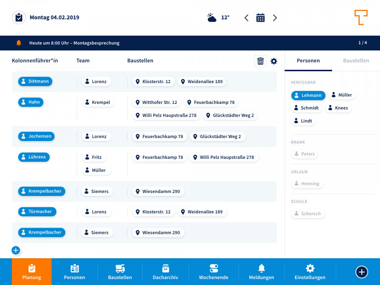 Teamcast planning tool