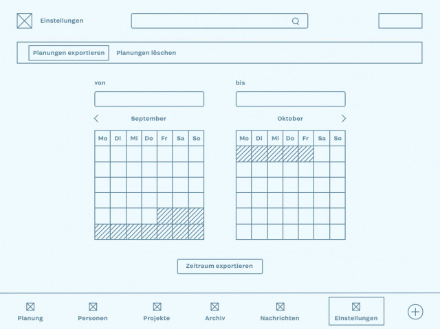 Teamcast Wireframe Einstellungen