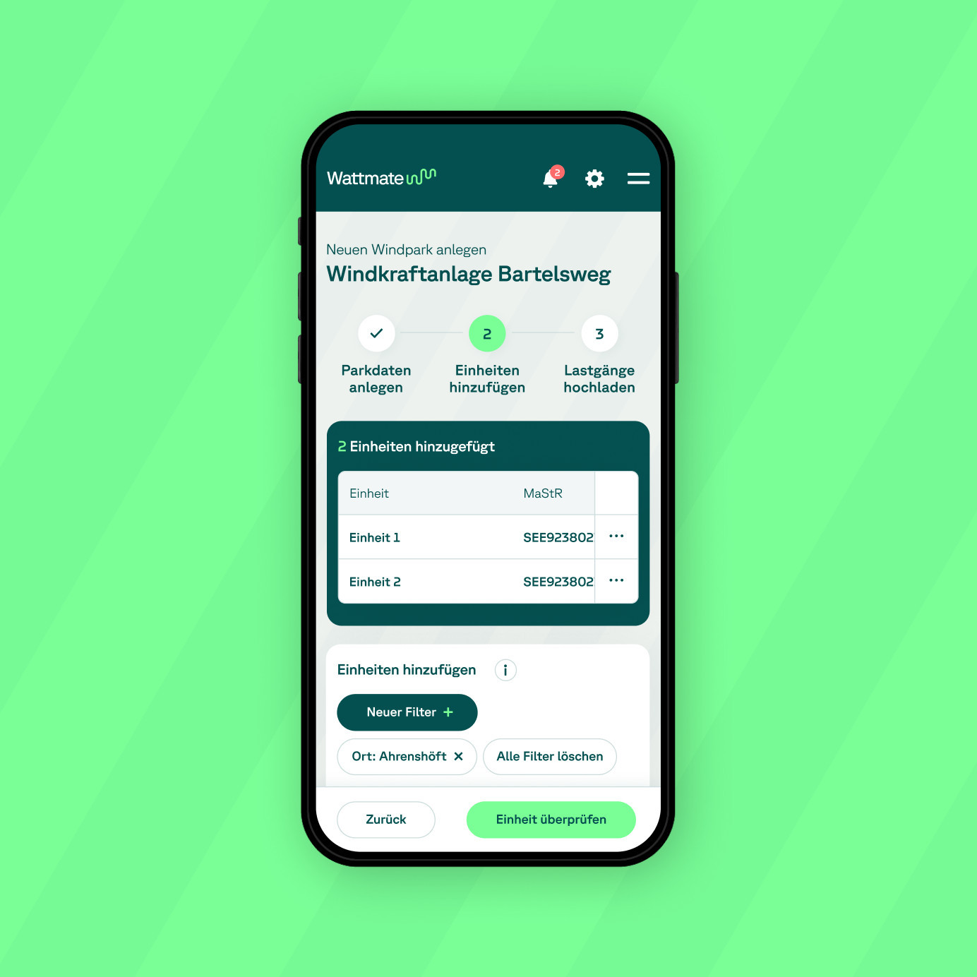 Wattmate - mobile view create wind farm
