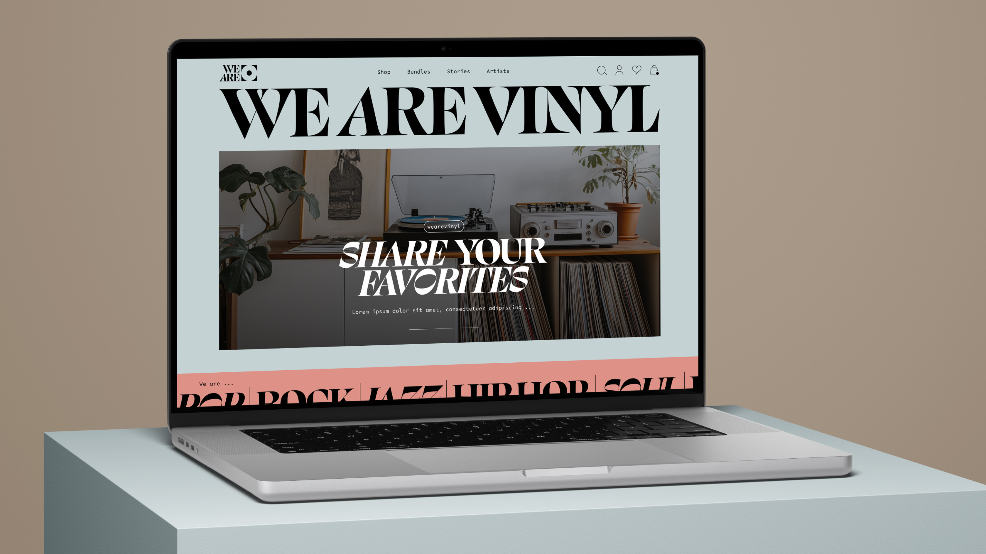 Seiteneinstieg der Startseite des Online-Shops mit großzügigem Slider zu aktuellen Vinyl-Themen