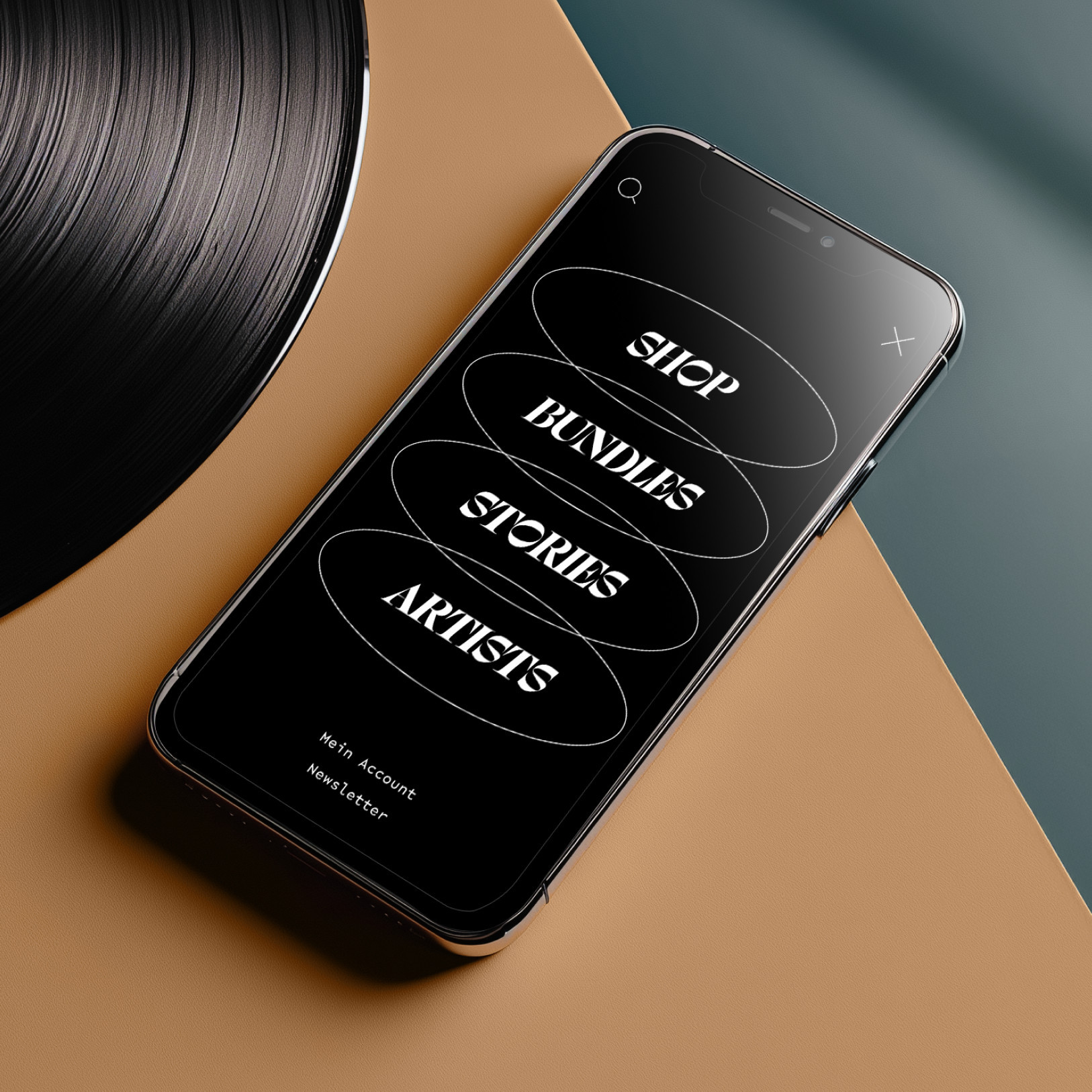 Mobiles Menü, das die Vinyl-Ästhetik aufgreift