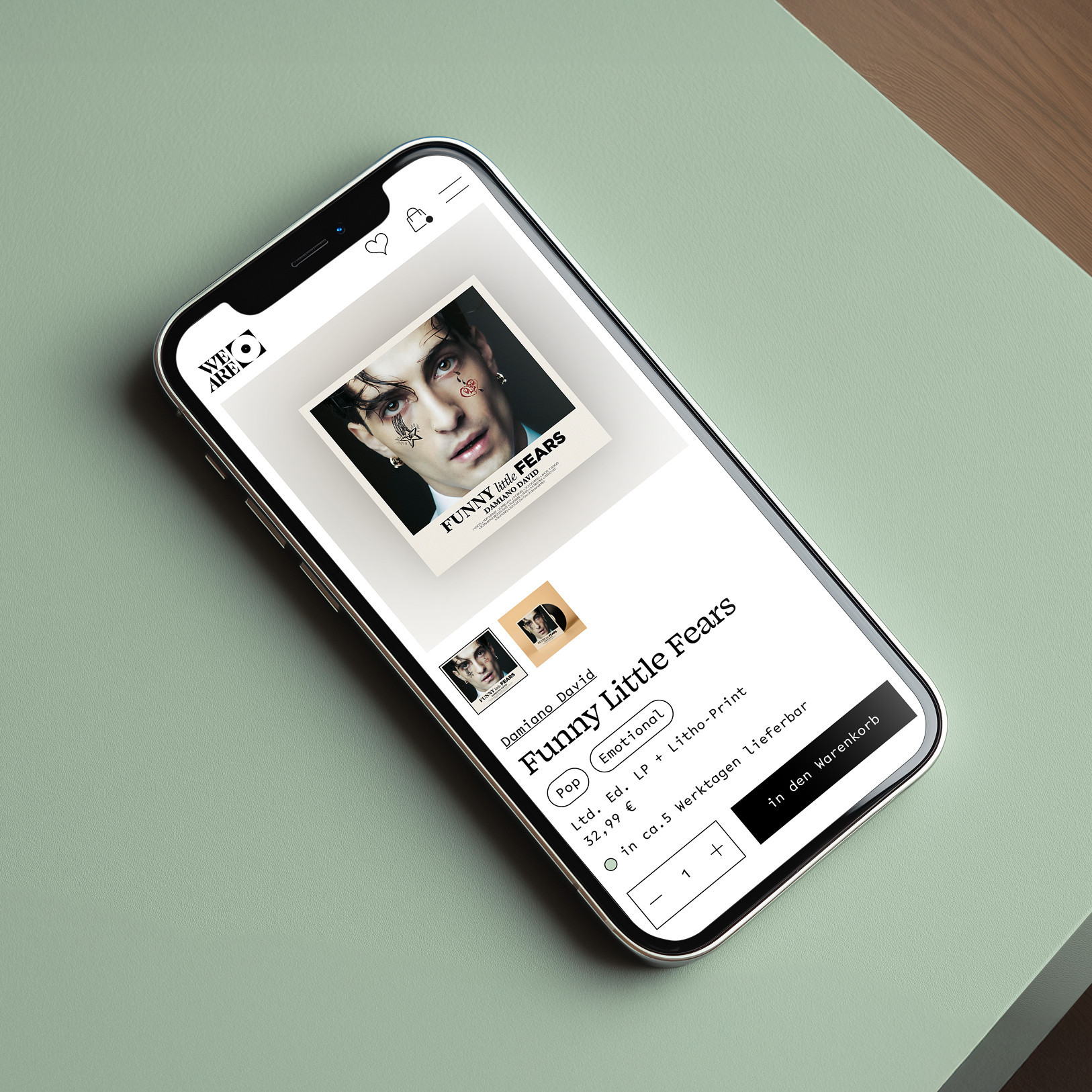 Mobile Ansicht des Seiteneinstiegs einer Produktdetailseite mit Shop-Funktionalitäten