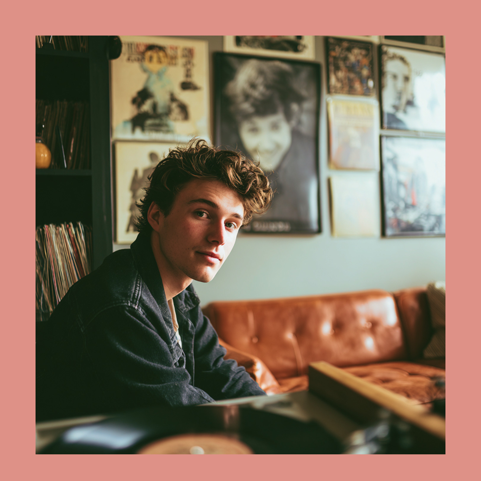 Beispiel für ein KI-generiertes Foto eines jungen Vinyl-Fans